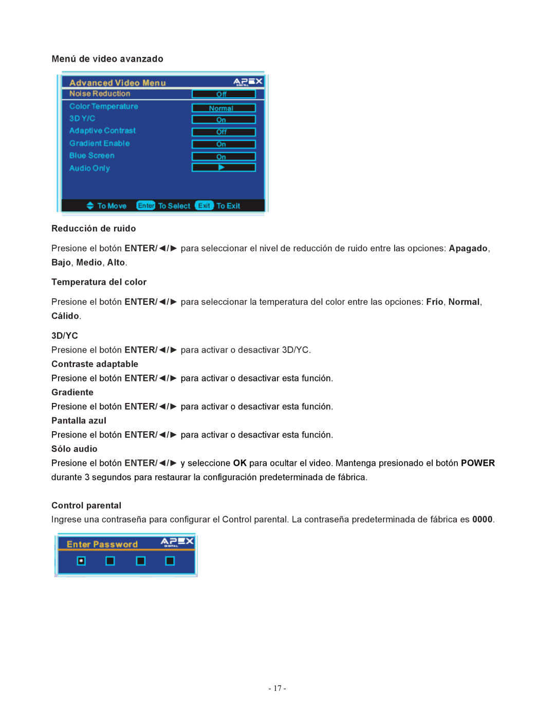 Apex Digital LD1919 operating instructions Contraste adaptable 