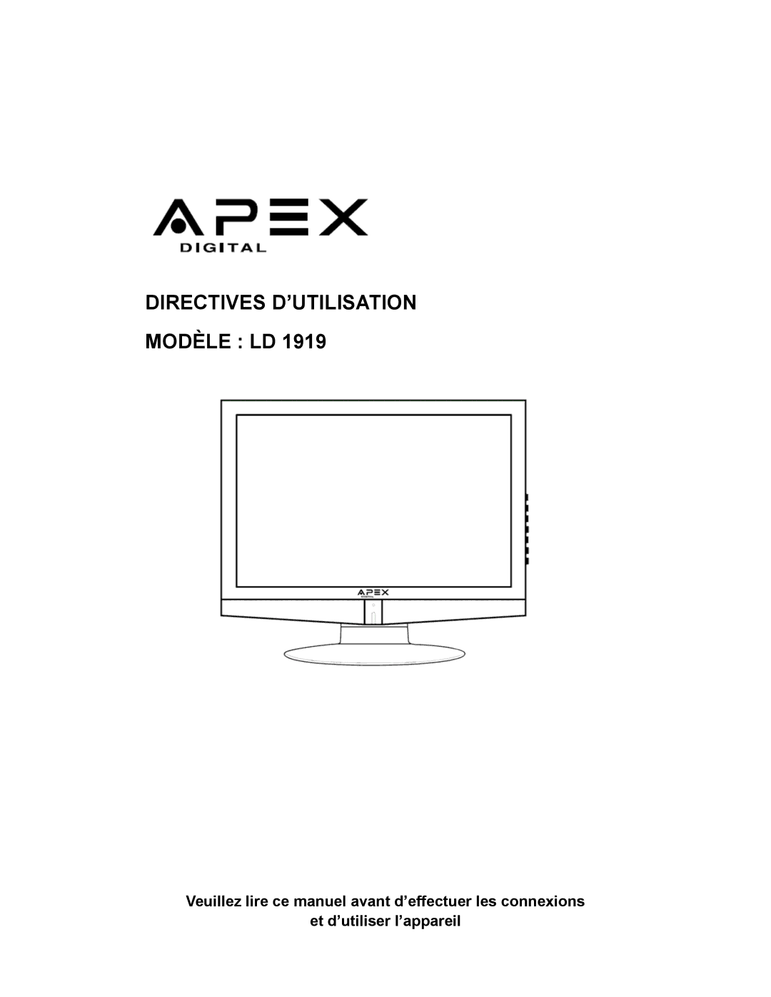 Apex Digital LD1919 operating instructions Directives D’UTILISATION 