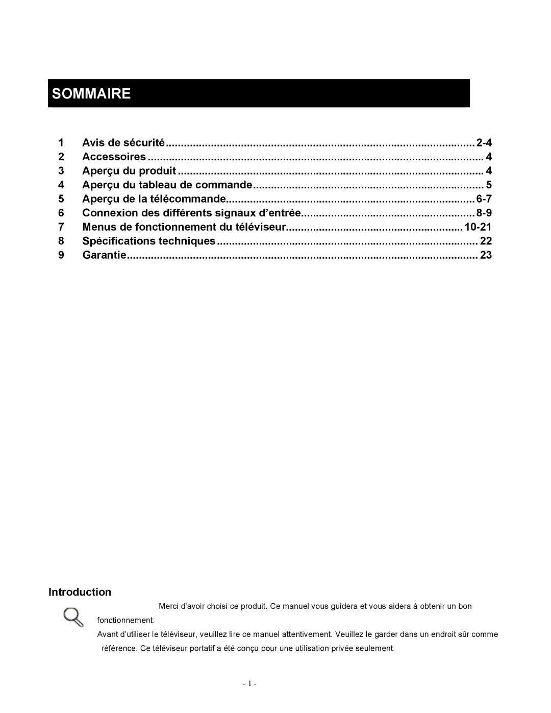 Apex Digital LD1919 operating instructions Sommaire 