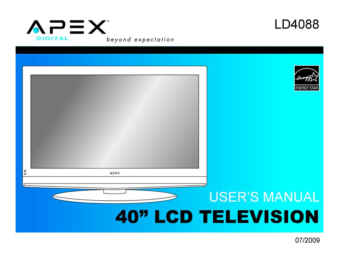 Apex Digital LD4088 user manual LCD Television, 07/2009 