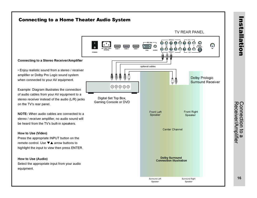 Apex Digital LD4088 user manual Connecting to a Stereo Receiver/Amplifier, How to Use Video, How to Use Audio 