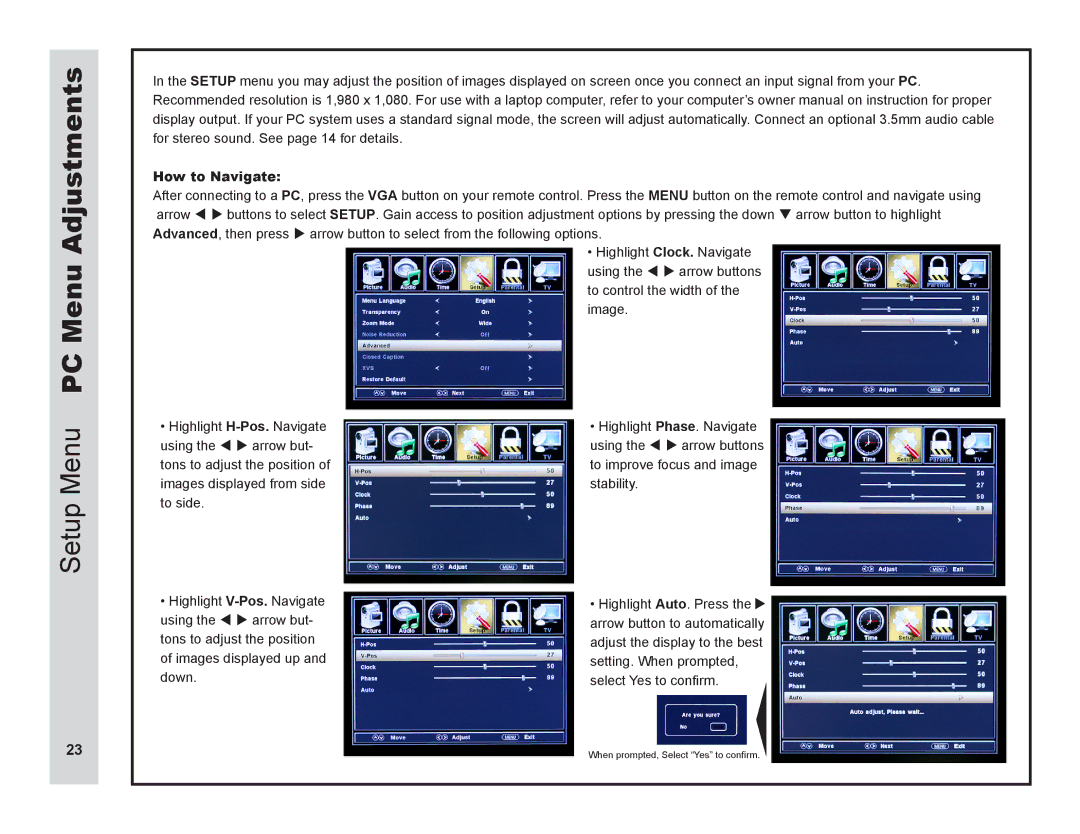 Apex Digital LD4088 user manual PC Menu Adjustments 