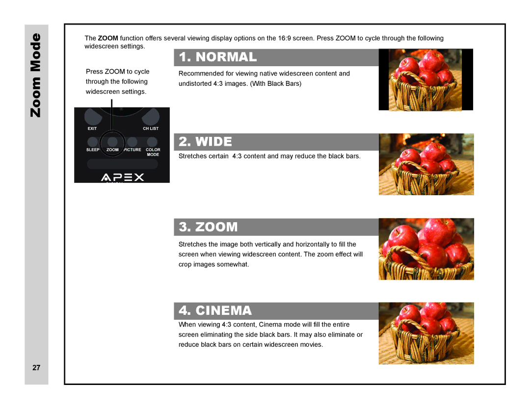 Apex Digital LD4088 user manual Zoom Mode 