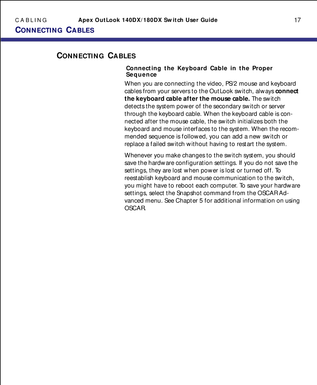 Apex Digital model 140DX manual Connecting Cables, Connecting the Keyboard Cable in the Proper Sequence 