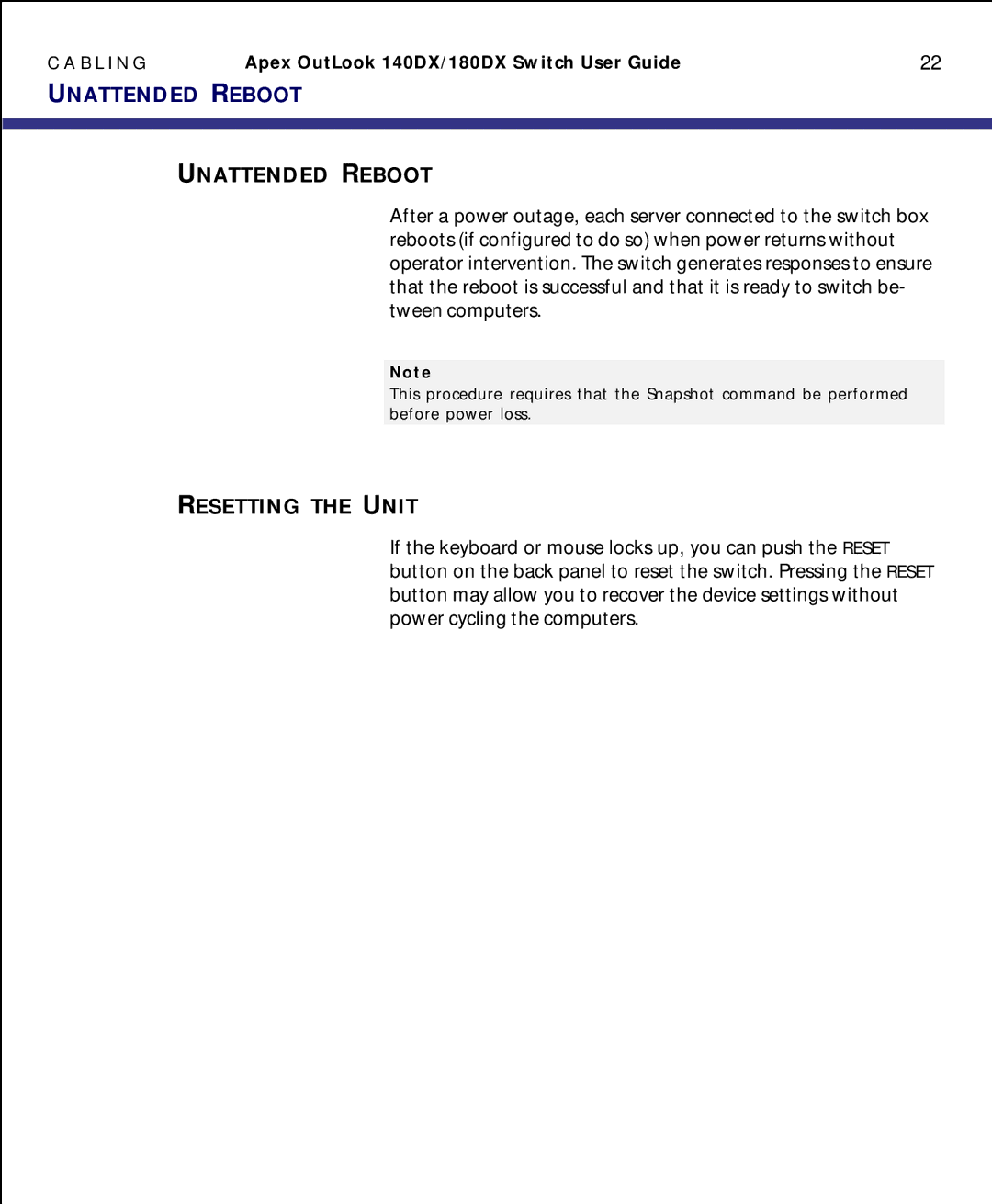 Apex Digital model 140DX manual Unattended Reboot, Resetting the Unit 