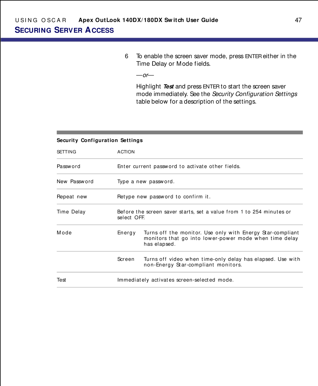 Apex Digital model 140DX manual Security Configuration Settings 