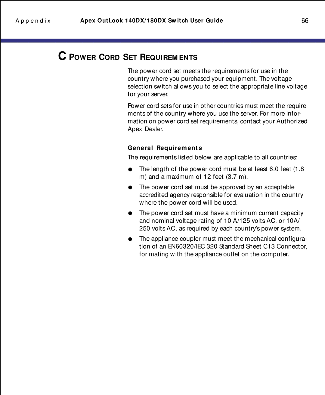 Apex Digital model 140DX manual Power Cord SET Requirements, General Requirements 