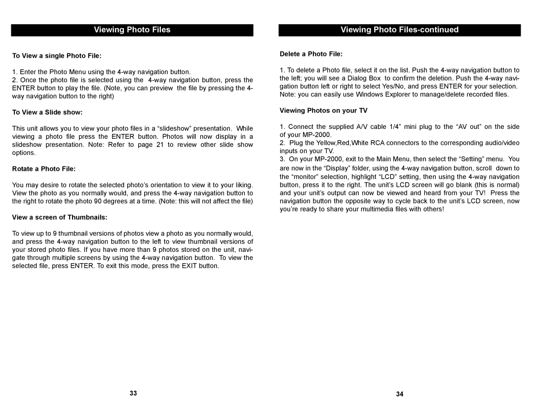 Apex Digital MP2000 manual Viewing Photo Files 