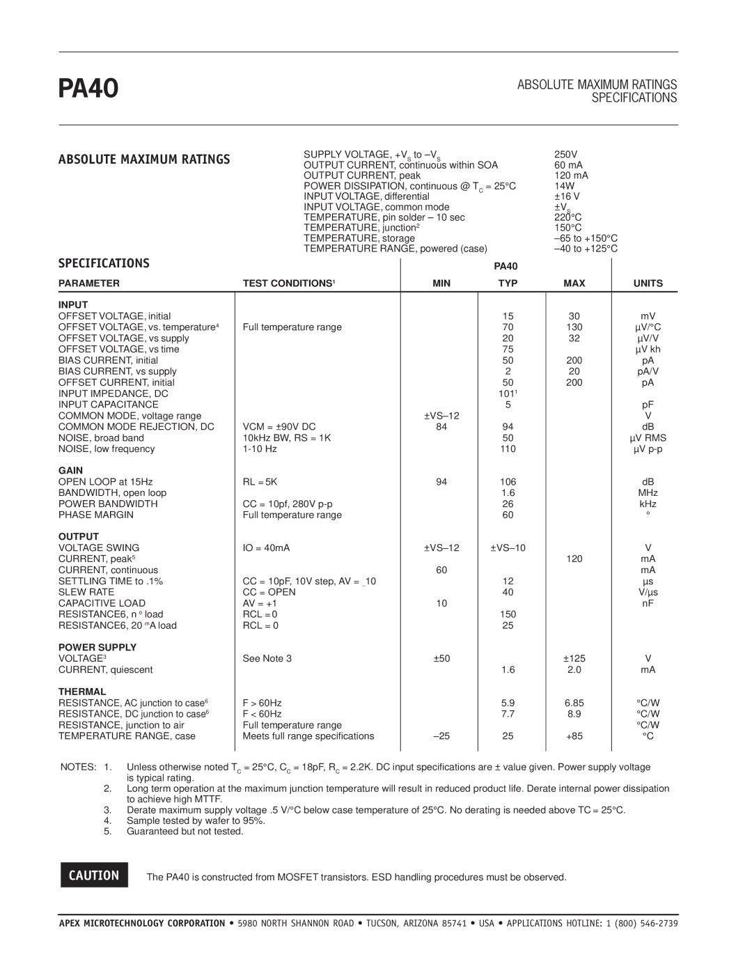 Apex Digital PA40 manual Absolute Maximum Ratings 