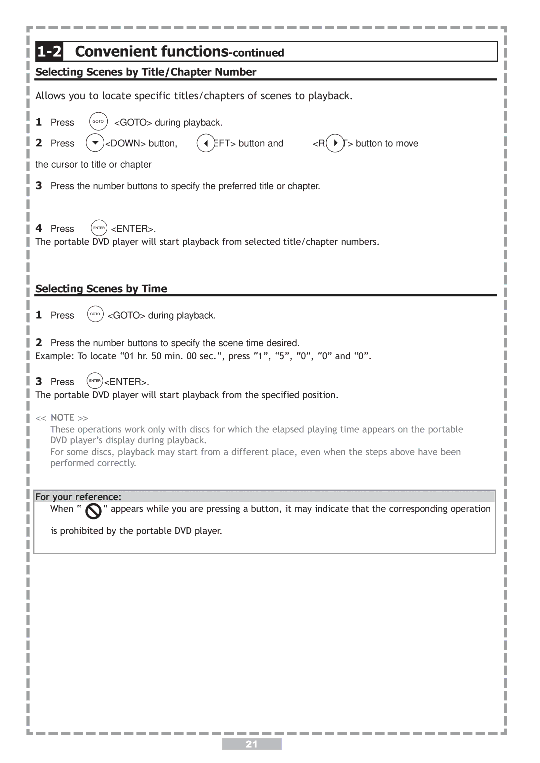 Apex Digital PD-480 user manual Selecting Scenes by Title/Chapter Number, Selecting Scenes by Time 