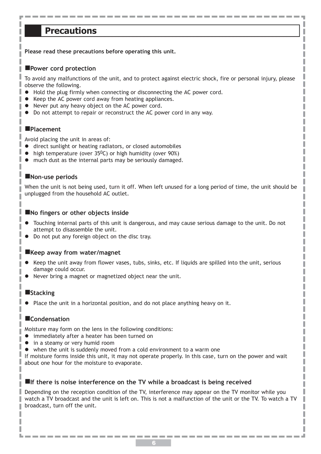 Apex Digital PD-480 user manual Precautions 