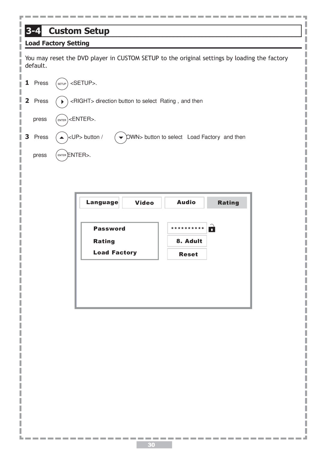 Apex Digital PD-480 user manual Load Factory Setting 