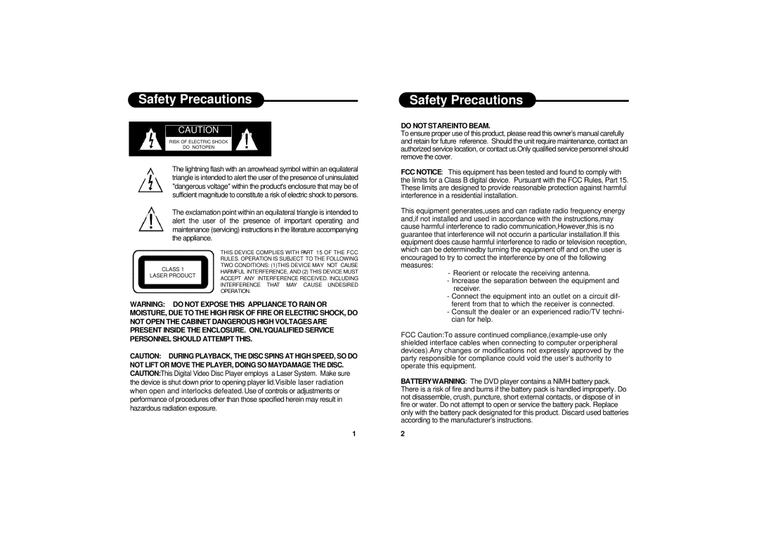 Apex Digital PD-650S manual Safety Precautions, Do not Stareinto Beam 