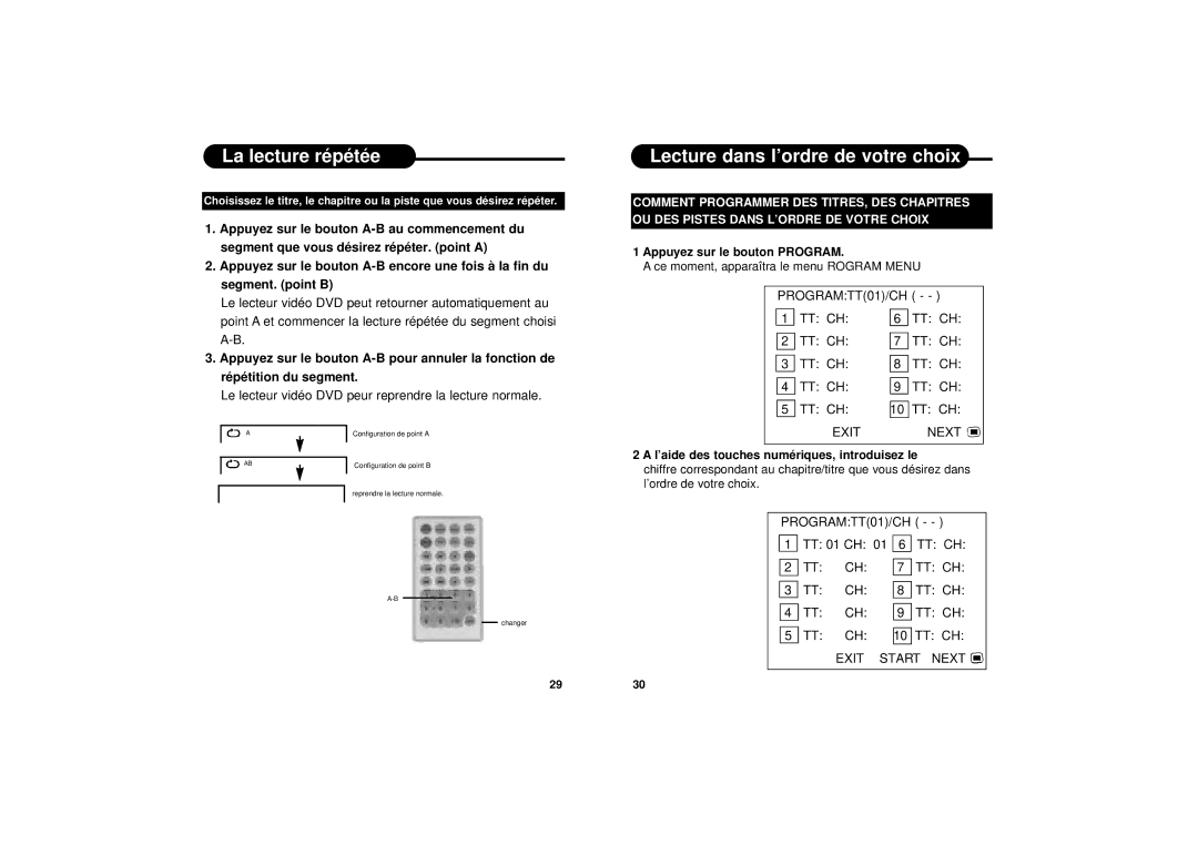 Apex Digital PD-650S manual La lecture répétée, Lecture dans l’ordre de votre choix 