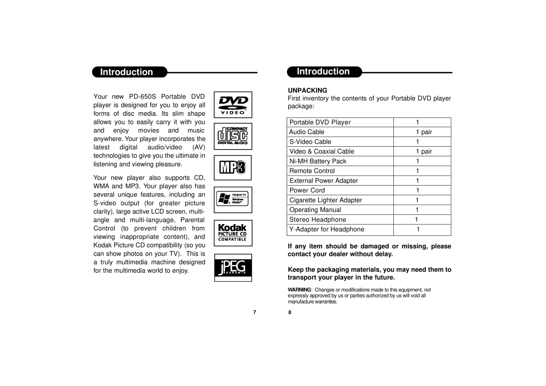 Apex Digital PD-650S manual Introduction, Unpacking 