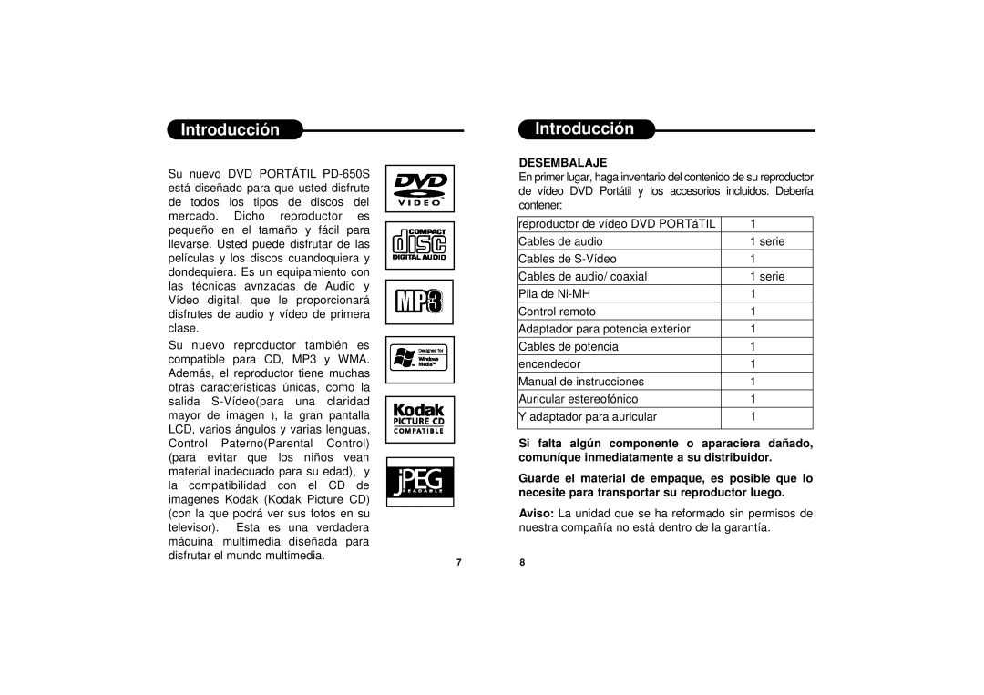 Apex Digital PD-650S manual Introducción, Desembalaje 