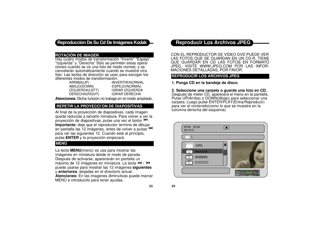 Apex Digital PD-650S manual Reproducir Los Archivos Jpeg, Rotación DE Imagen, Repetir LA PROYECCI’ON DE Diapositivas, Menú 
