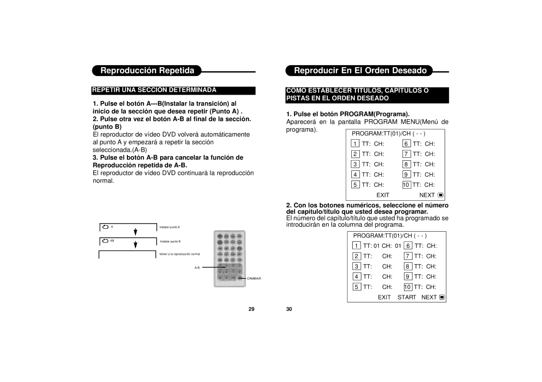 Apex Digital PD-650S manual Reproducir En El Orden Deseado, Repetir UNA Sección Determinada, Pulse el botón PROGRAMPrograma 