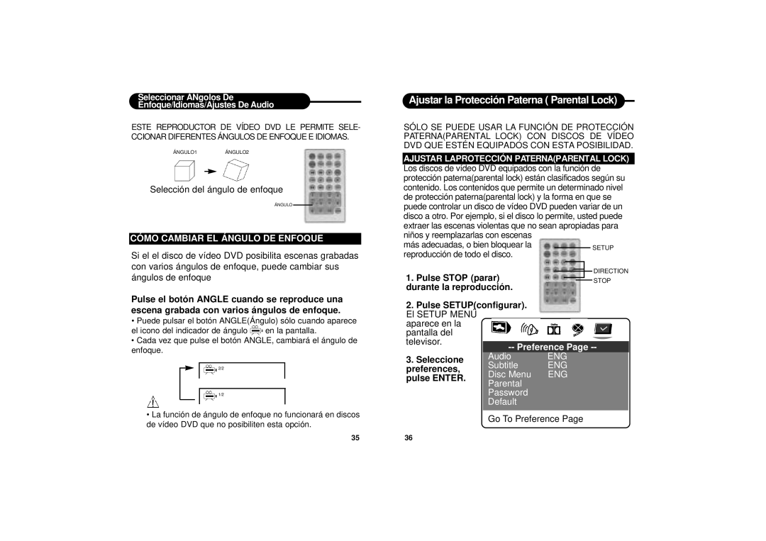 Apex Digital PD-650S manual Seleccionar ÁNgolos De Enfoque/Idiomas/Ajustes De Audio, Cómo Cambiar EL Ángulo DE Enfoque 