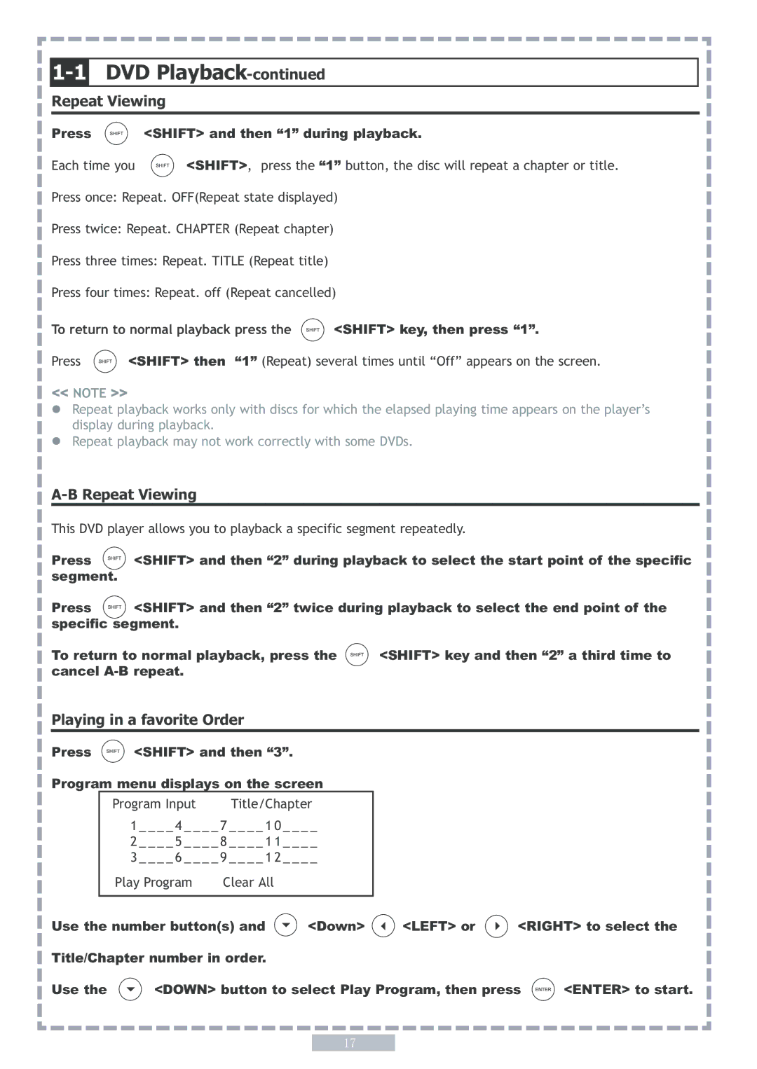 Apex Digital PD5 user manual Repeat Viewing, Playing in a favorite Order 