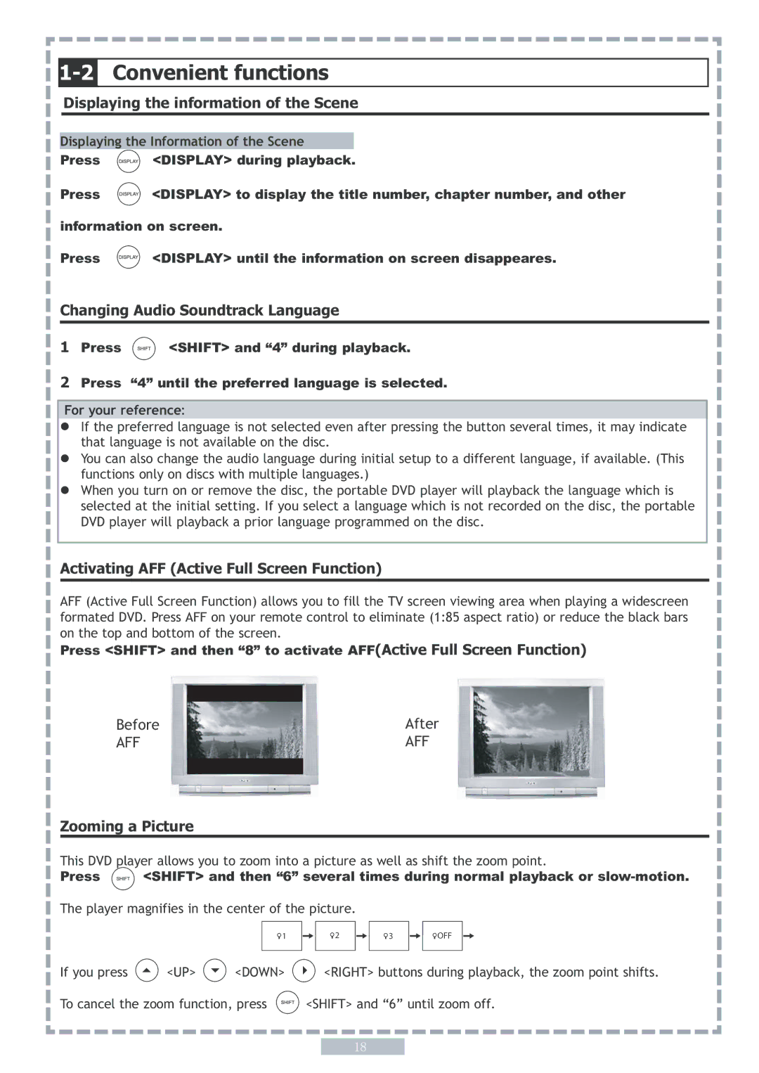 Apex Digital PD5 Convenient functions, Displaying the information of the Scene, Changing Audio Soundtrack Language 