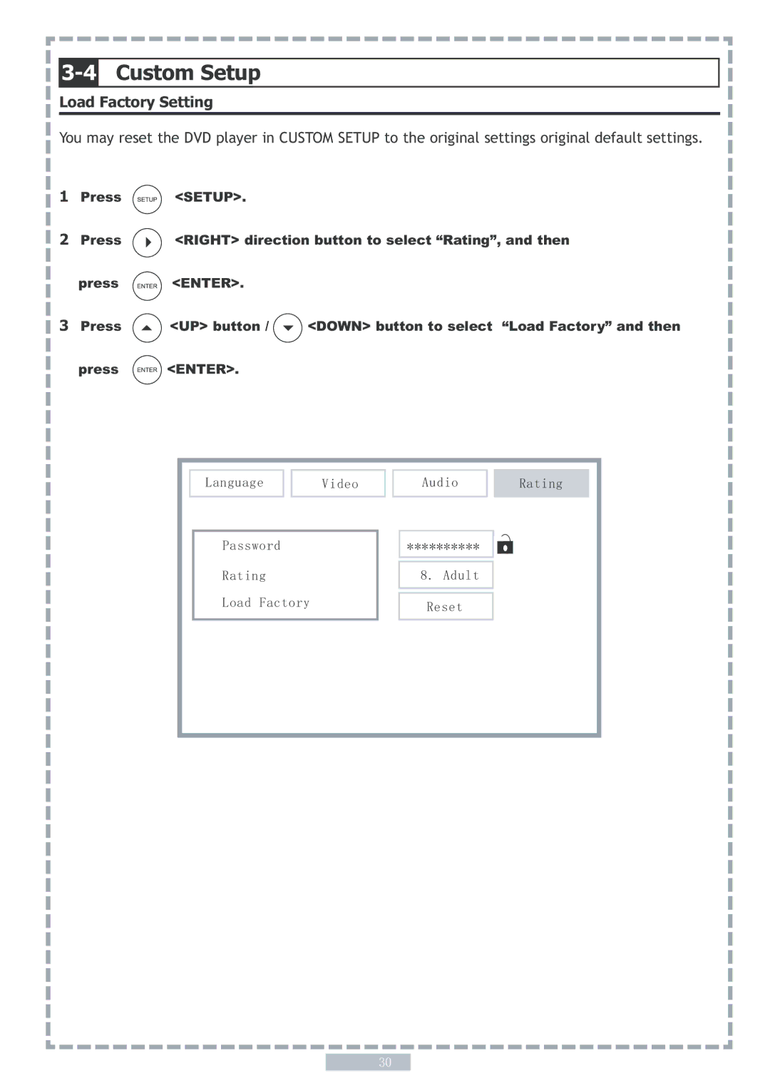 Apex Digital PD5 user manual Load Factory Setting 