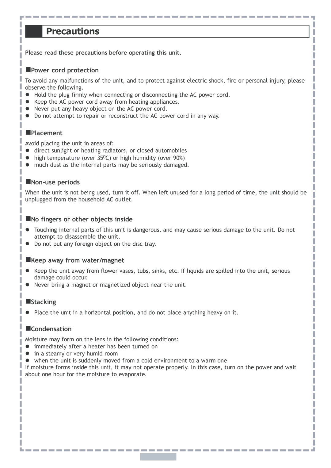 Apex Digital PD5 user manual Precautions 