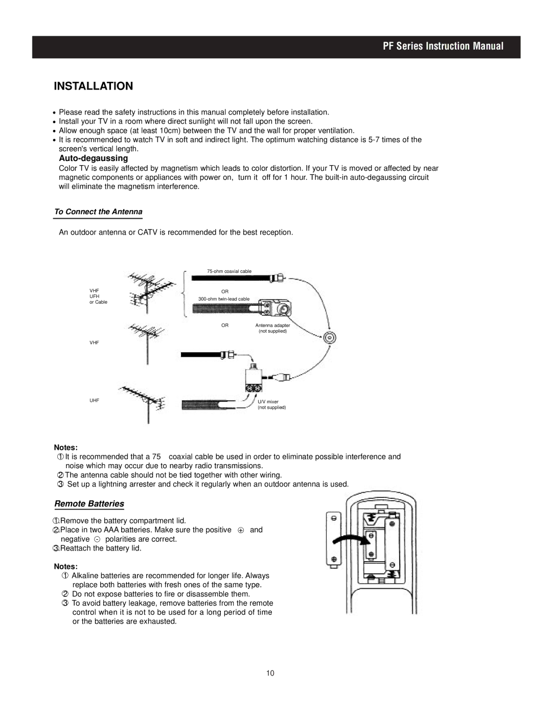 Apex Digital PF2725, PF2425, PF3225 manual Installation, Auto-degaussing 