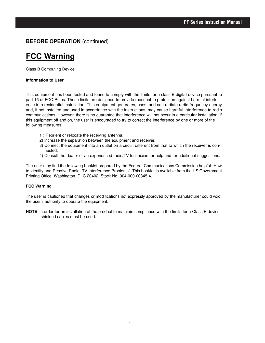 Apex Digital PF2725, PF2425, PF3225 manual FCC Warning, Before OPERATlON 