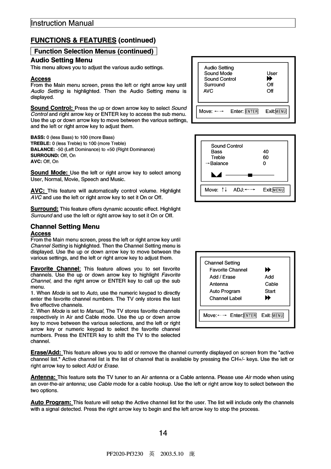 Apex Digital PF2720, PF3230, PF3220, PF2030, PF2730, PF2020 instruction manual 