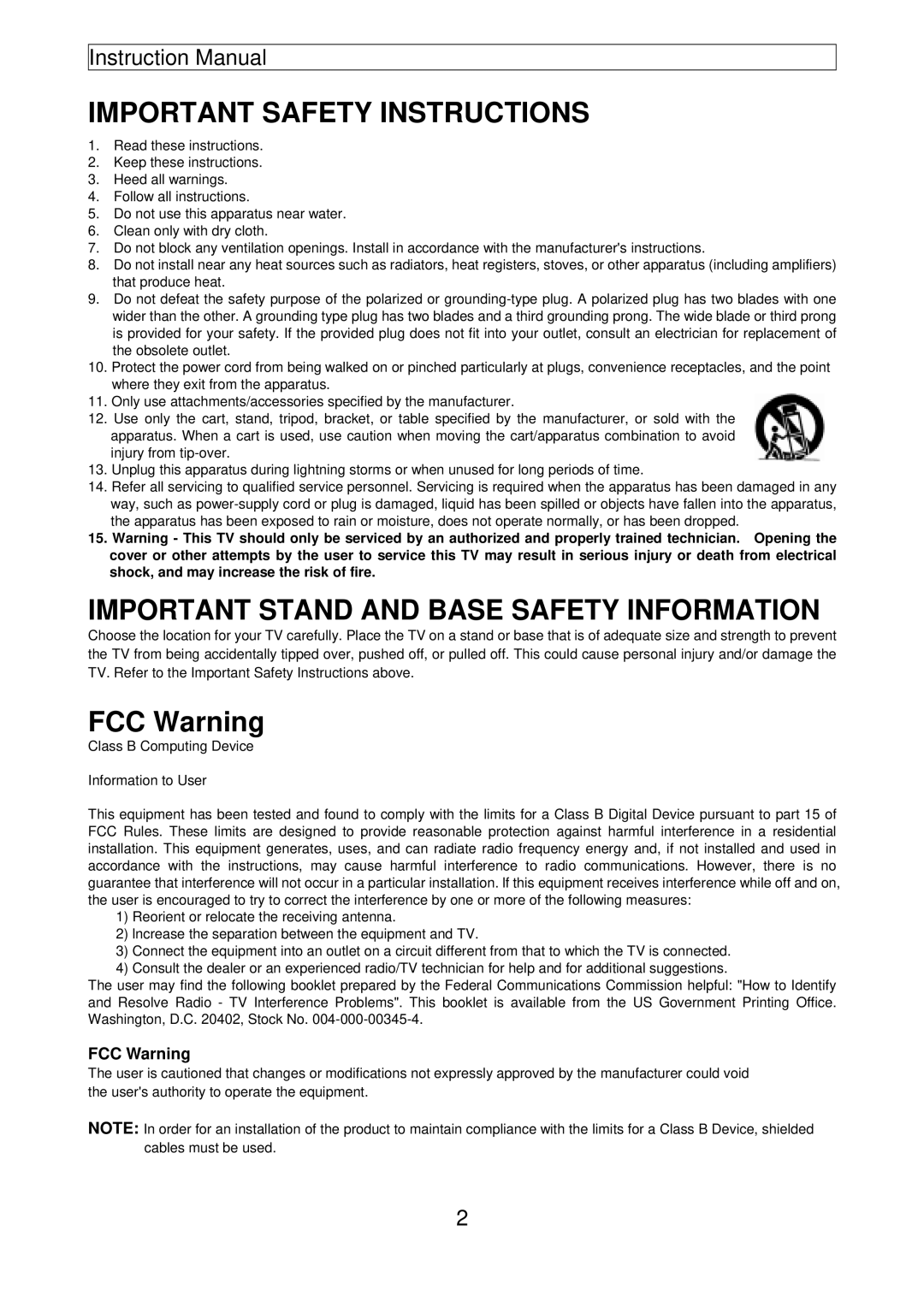 Apex Digital PF2720, PF3230, PF3220, PF2030, PF2730, PF2020 instruction manual Important Safety Instructions 