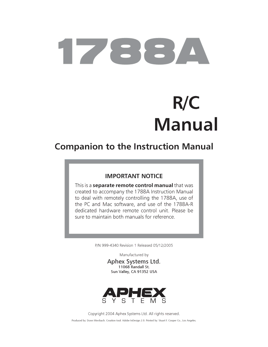 Aphex Systems 1788a instruction manual Manual 