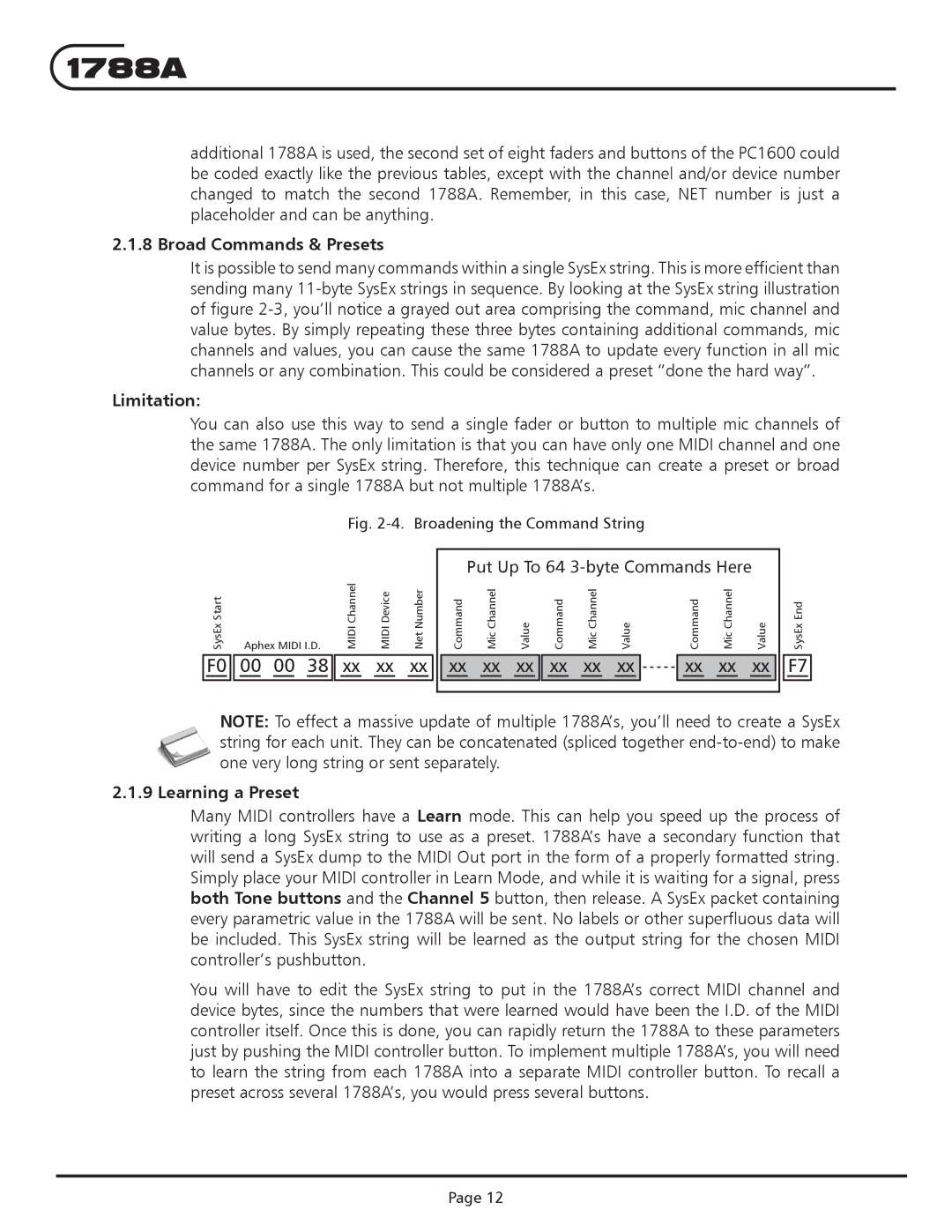 Aphex Systems 1788a instruction manual Broad Commands & Presets, Limitation, Learning a Preset 