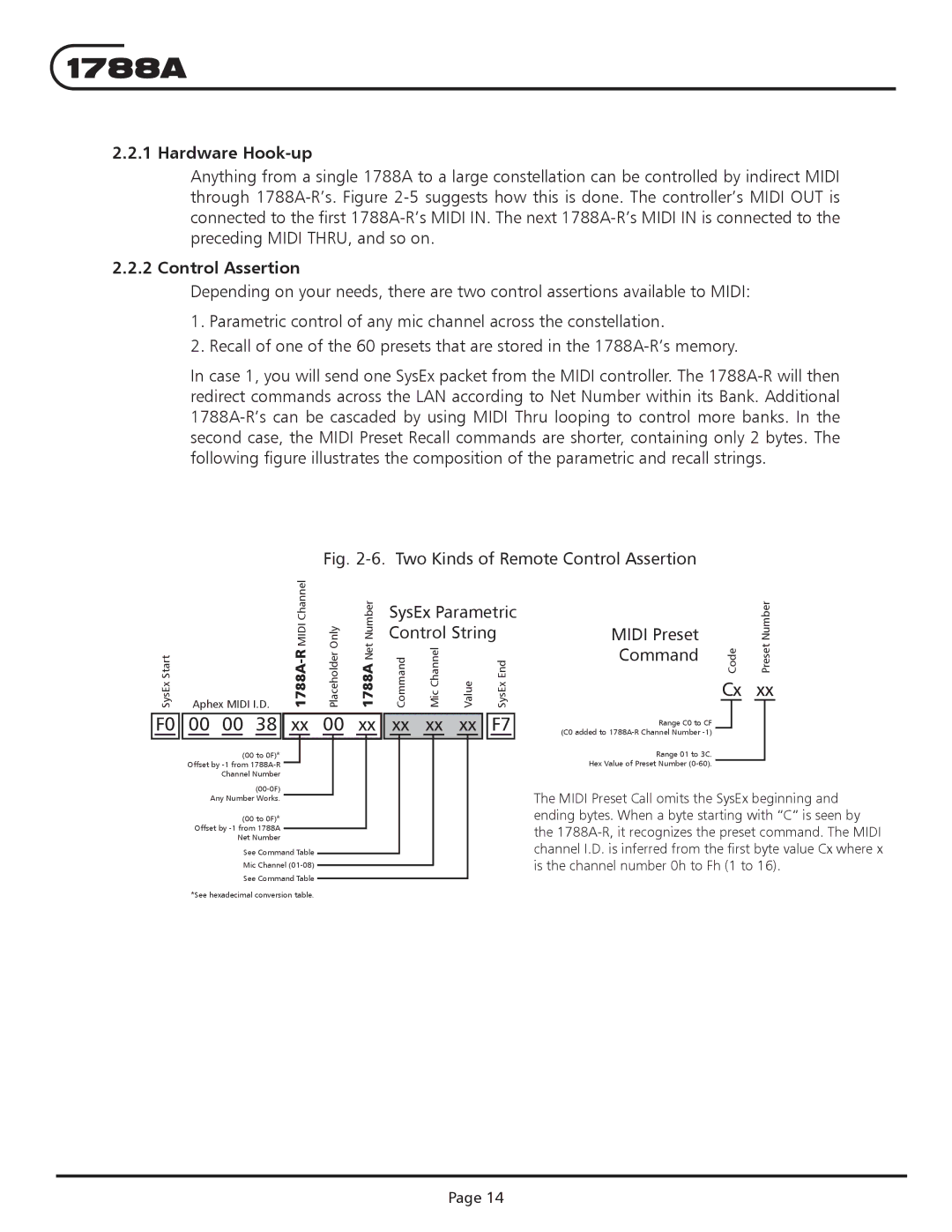 Aphex Systems 1788a instruction manual Hardware Hook-up, Control Assertion 