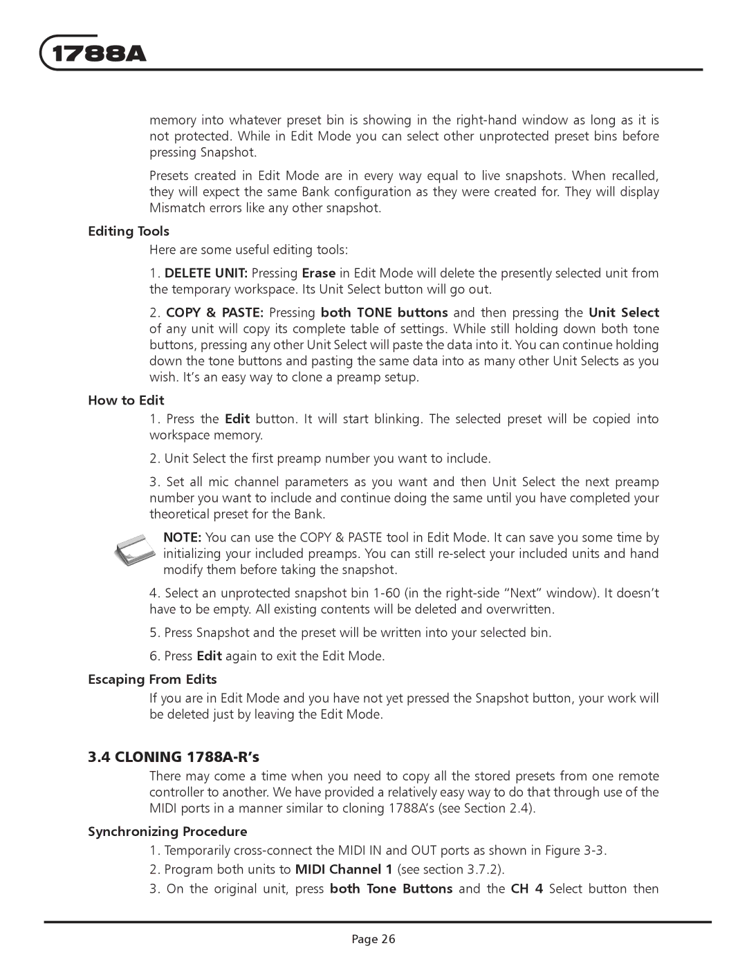 Aphex Systems 1788a instruction manual Editing Tools, How to Edit, Escaping From Edits 