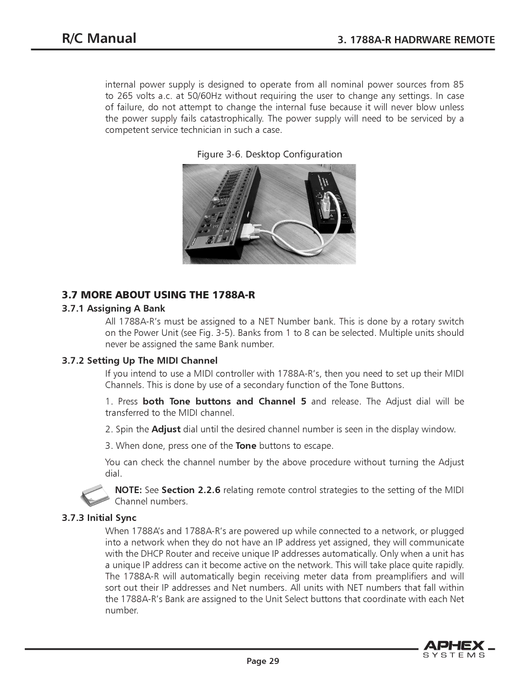 Aphex Systems 1788a More about Using the 1788A-R, Assigning a Bank, Setting Up The Midi Channel, Initial Sync 