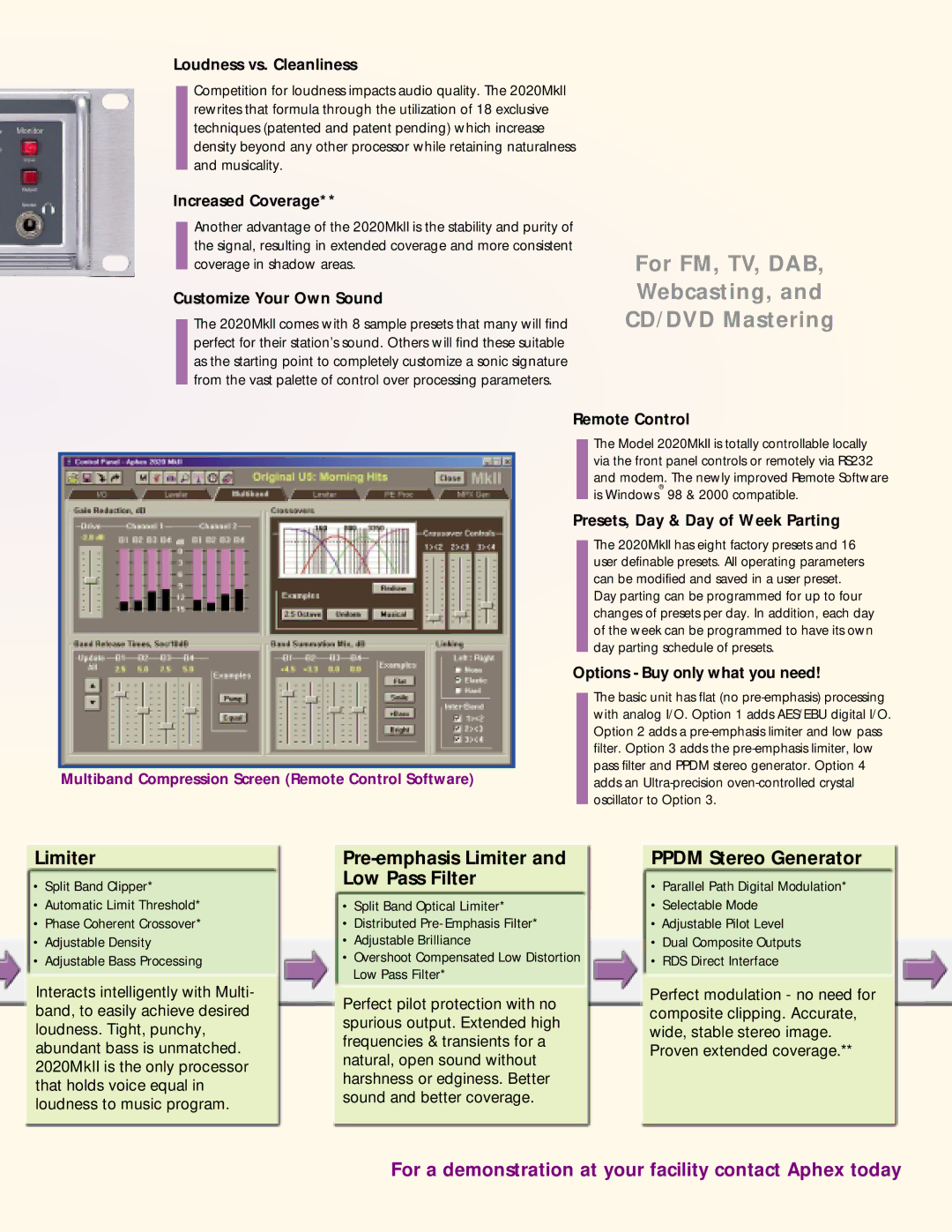 Aphex Systems 2020Mk II manual Pre-emphasis Limiter and Low Pass Filter, Ppdm Stereo Generator 