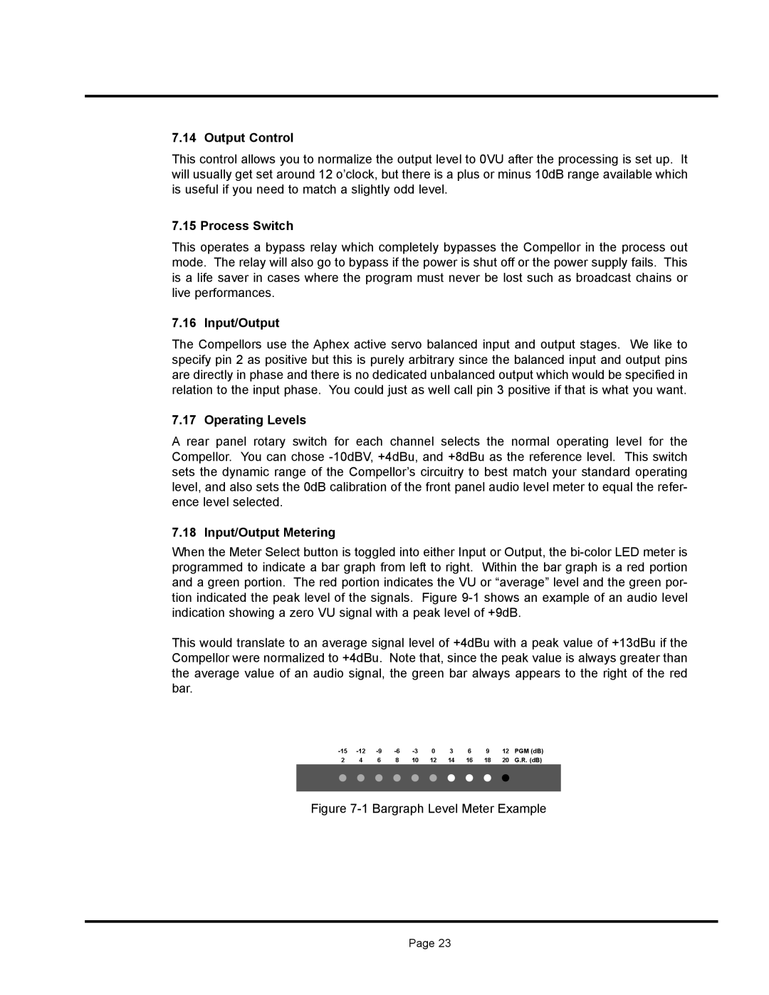 Aphex Systems 320A owner manual Output Control, Process Switch, Operating Levels, Input/Output Metering 