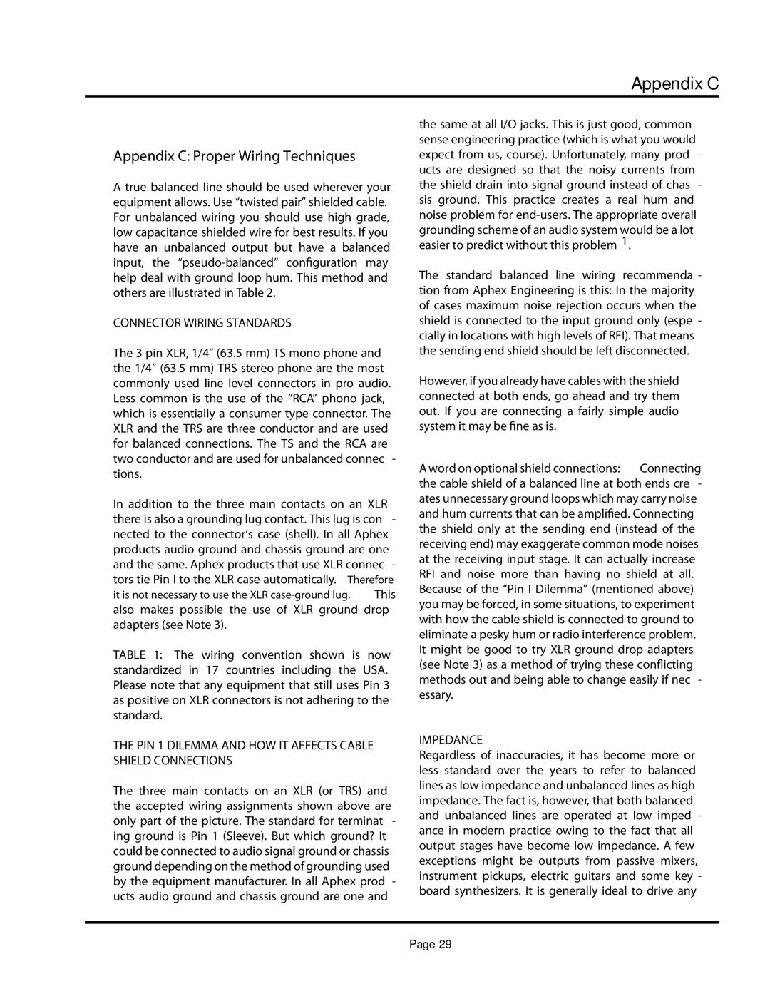 Aphex Systems 320A owner manual Appendix C Proper Wiring Techniques 