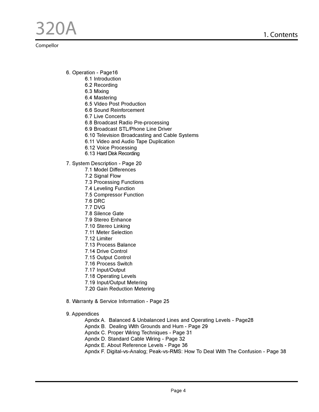 Aphex Systems 320A owner manual Contents 