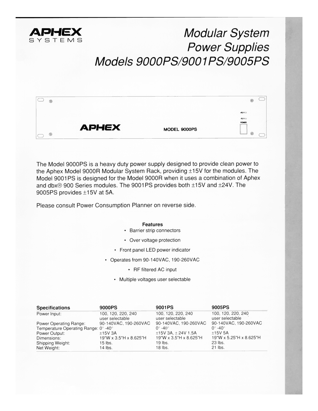 Aphex Systems 9000PS, 9001PS, 9005PS manual 