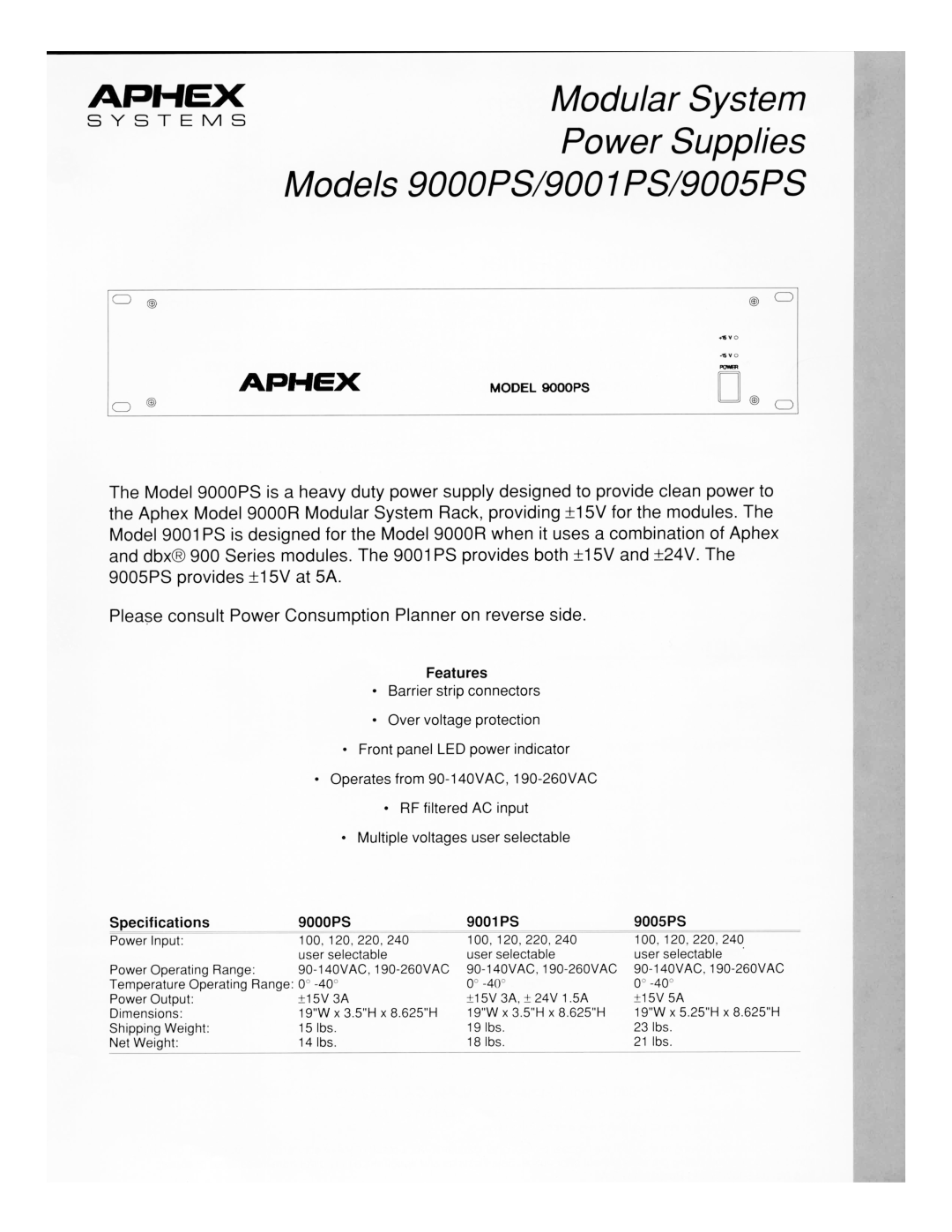 Aphex Systems 9000PS, 9001PS, 9005PS manual 
