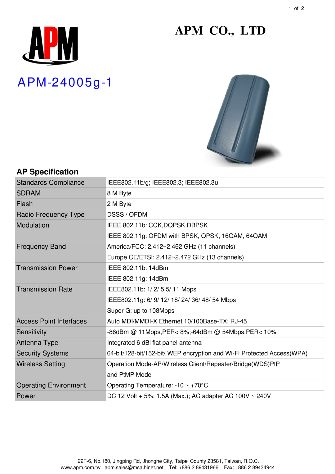 APM 24005G-1 manual APM-24005g-1, AP Specification, Sdram 