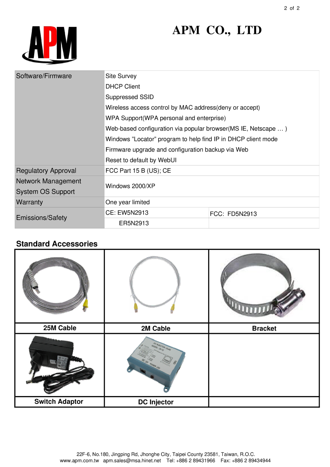 APM 24005G-1 manual Standard Accessories 