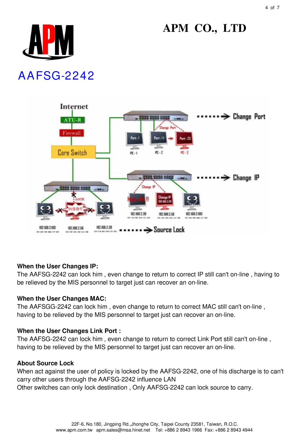 APM AAFSG-2242 When the User Changes IP, When the User Changes MAC, When the User Changes Link Port, About Source Lock 