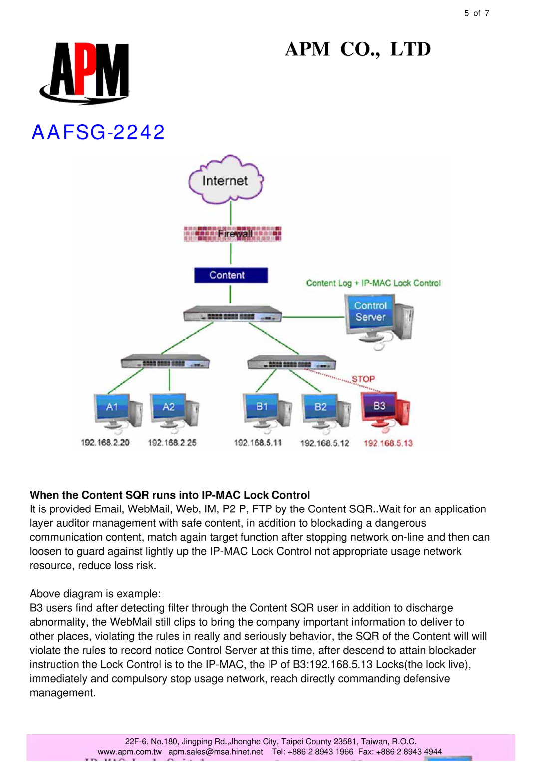 APM AAFSG-2242 manual When the Content SQR runs into IP-MAC Lock Control 