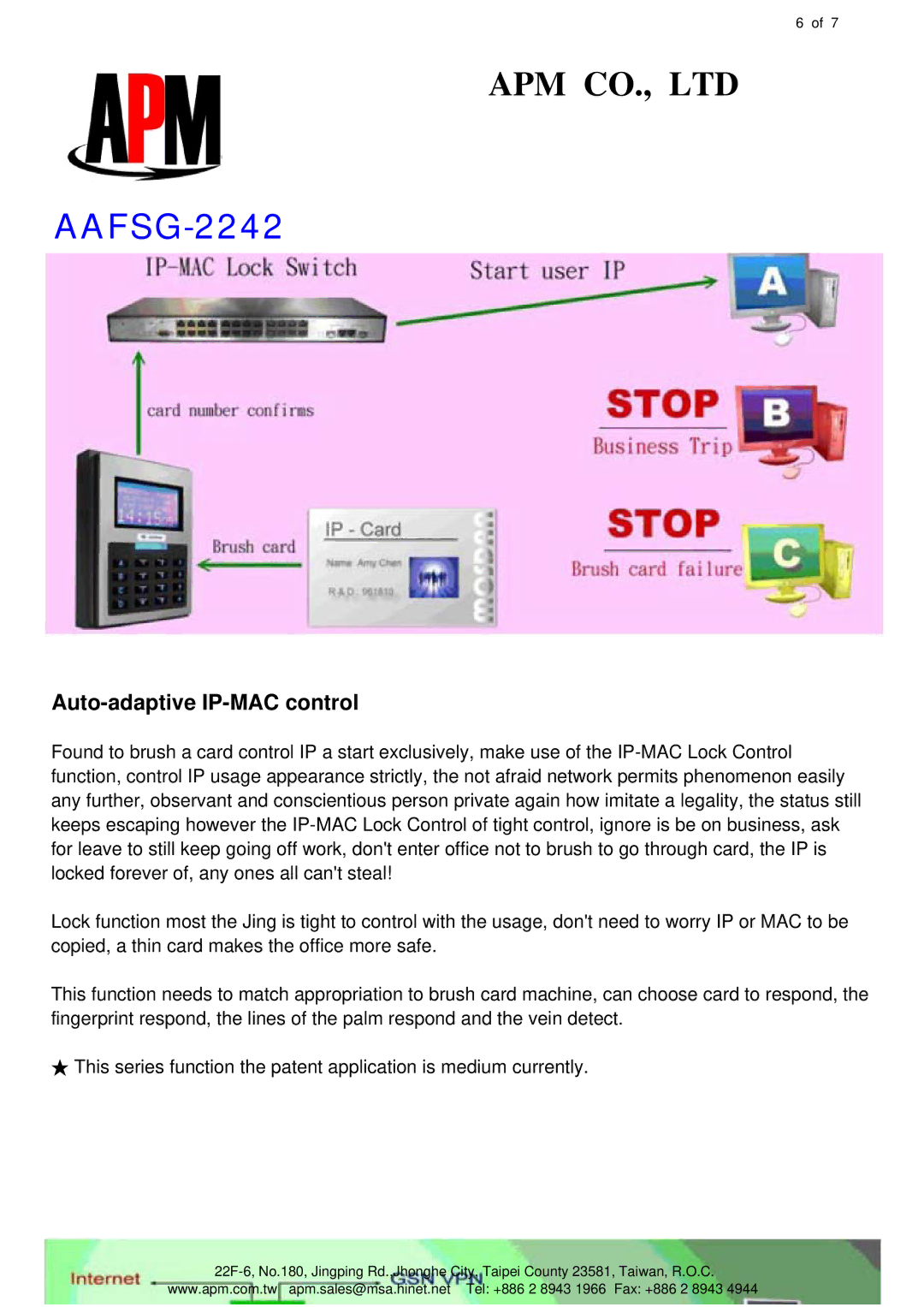 APM AAFSG-2242 manual Auto-adaptive IP-MAC control 