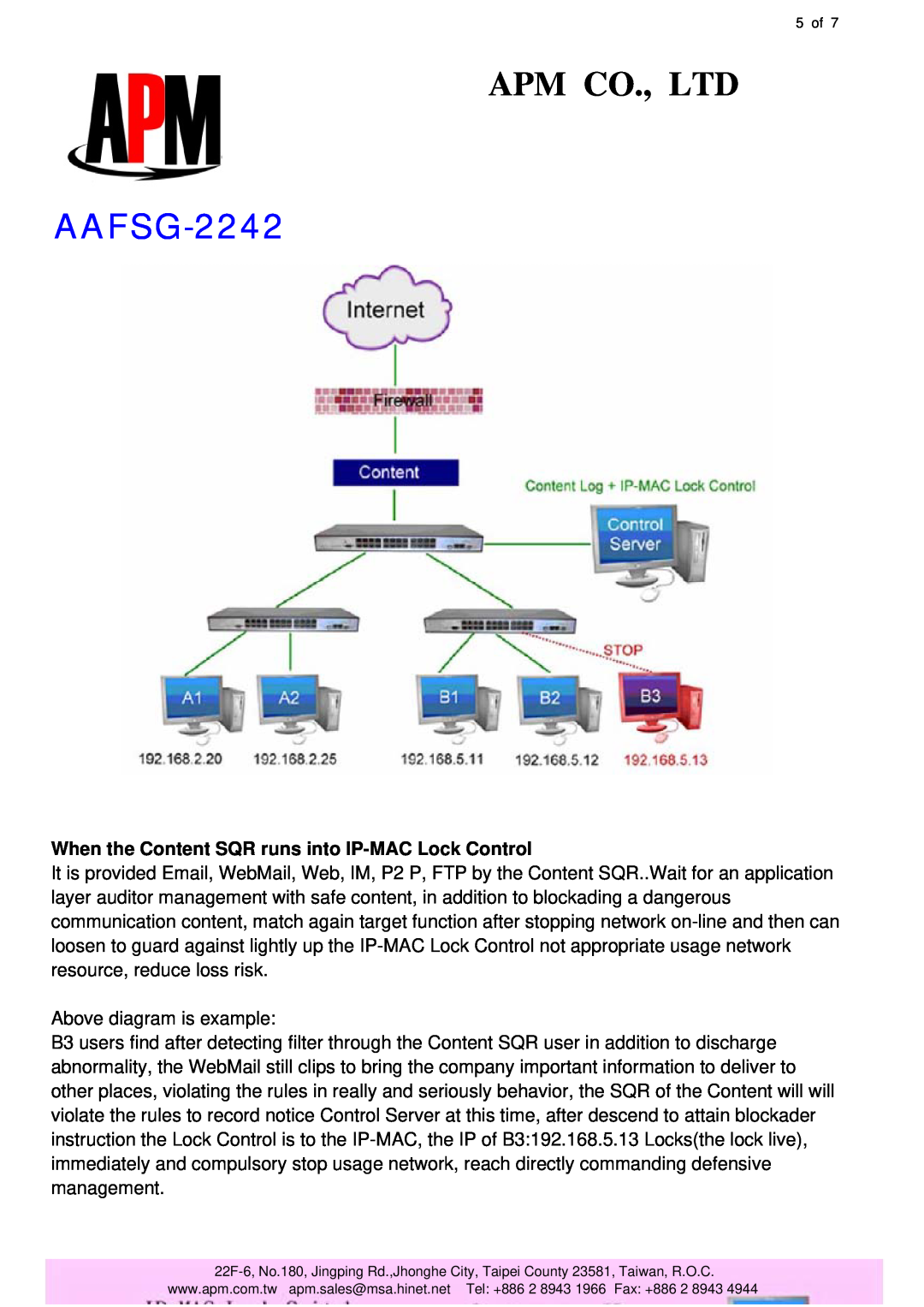 APM AAFSG-2242 manual When the Content SQR runs into IP-MAC Lock Control 