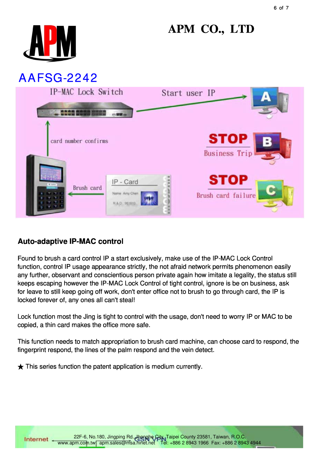 APM AAFSG-2242 manual Auto-adaptive IP-MAC control 