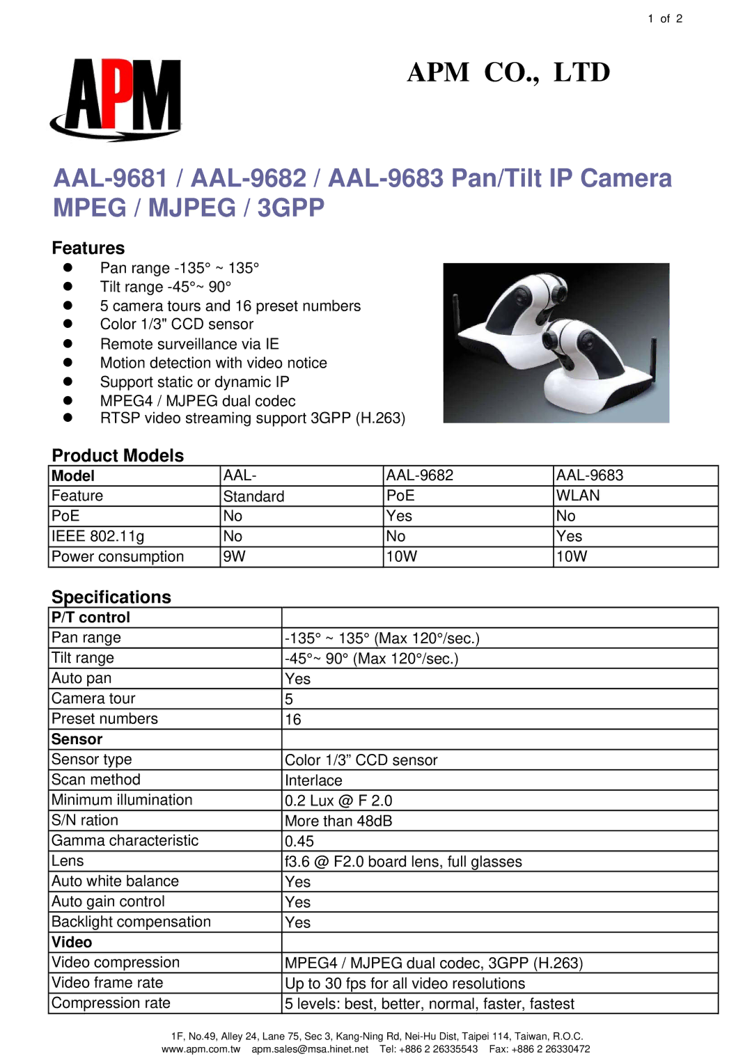 APM AAL-9682, AAL-9683, AAL-9681 specifications Features, Product Models, Specifications 